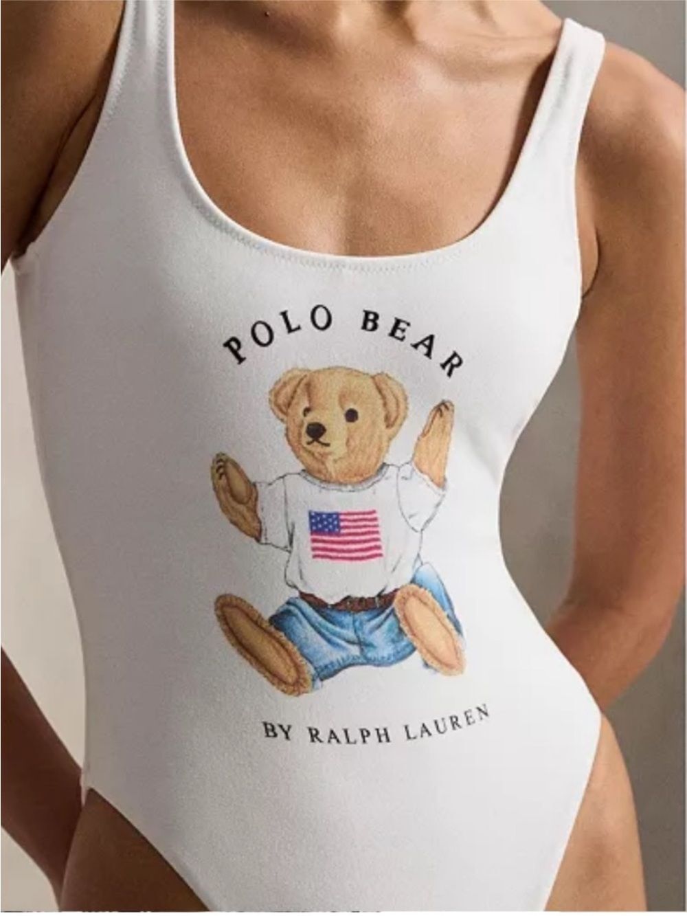 NEW Polo Ralph Lauren Polo Bear One Piece Swimsuit White - Picture 3 of 9